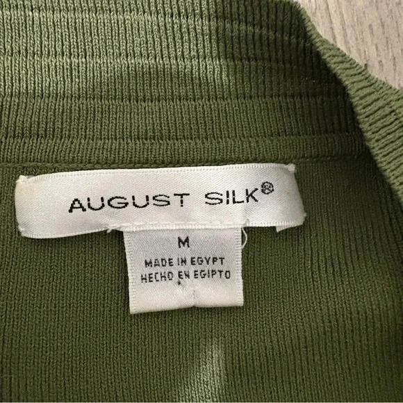August Silk Quarter Sleeve V-Neck Blouse Green Size M - Picture 2 of 6
